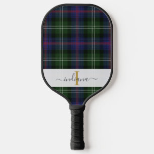 Raquette De Pickleball Monogram Script Nom Plaid Vert Violet Tartan
