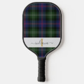 Raquette De Pickleball Monogram Script Nom Plaid Vert Violet Tartan (Verso)