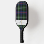 Raquette De Pickleball Monogram Script Nom Plaid Vert Violet Tartan (Gauche)