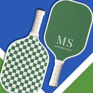 Raquette De Pickleball Monogramme À damiers vert esthétique