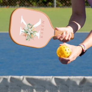 Raquette De Pickleball Monogramme à fleurs tropicales personnalisable