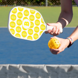 Raquette De Pickleball Monogramme à motifs blanc jaune Pickleball