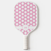 Raquette De Pickleball Monogramme à points de polka rose et blanc (Recto)