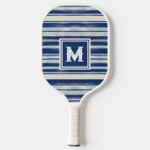 Raquette De Pickleball Monogramme à rayures bleues et blanches (Verso)