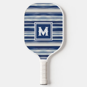 Raquette De Pickleball Monogramme à rayures bleues et blanches