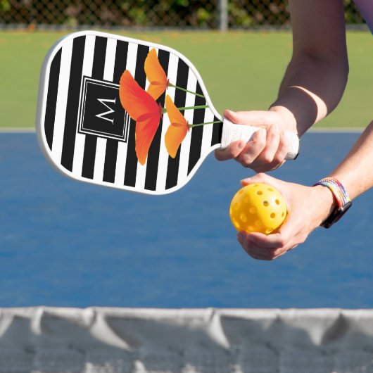Raquette De Pickleball Monogramme à rayures noires chic (Insitu)