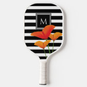 Raquette De Pickleball Monogramme à rayures noires chic (Verso)