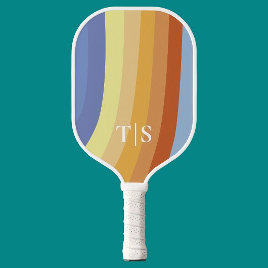Raquette De Pickleball Monogramme à rayures rétro ondulées