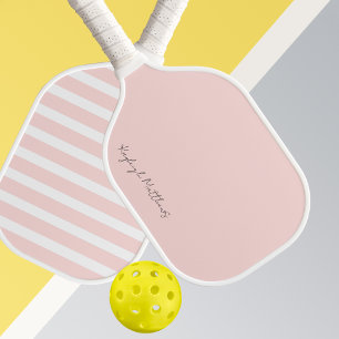 Raquette De Pickleball Monogramme à rayures rose et blanche moderne