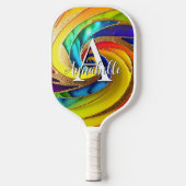 Raquette De Pickleball Monogramme Abstrait de roue arc-en-ciel de verre (Recto)