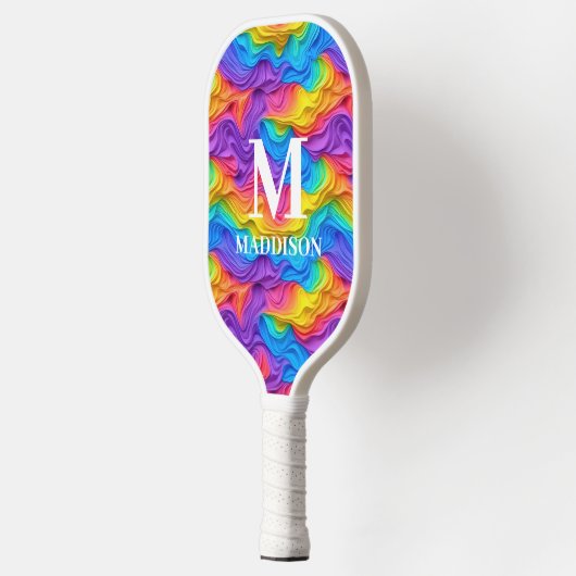 Raquette De Pickleball Monogramme Abstrait Rainbow personnalisé (Gauche)