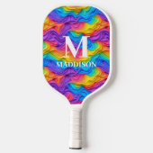 Raquette De Pickleball Monogramme Abstrait Rainbow personnalisé (Verso)