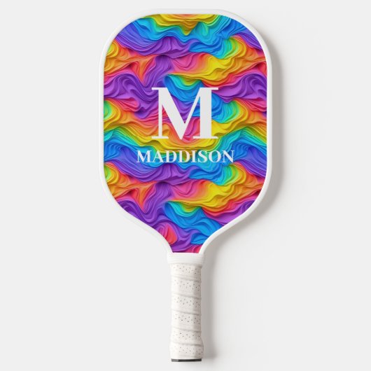 Raquette De Pickleball Monogramme Abstrait Rainbow personnalisé (Recto)