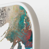 Raquette De Pickleball Monogramme Argent Turquoise Orange Abstrait Splatt (Détail gauche)