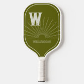 Raquette De Pickleball Monogramme avec Sunburst & nom Light Olive (Verso)