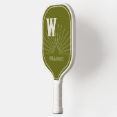 Raquette De Pickleball Monogramme avec Sunburst & nom Light Olive (Gauche)