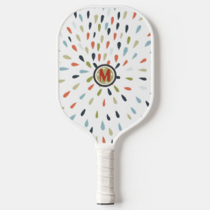Raquette De Pickleball Monogramme Blanc Bleu Vert Orange Motif goutte