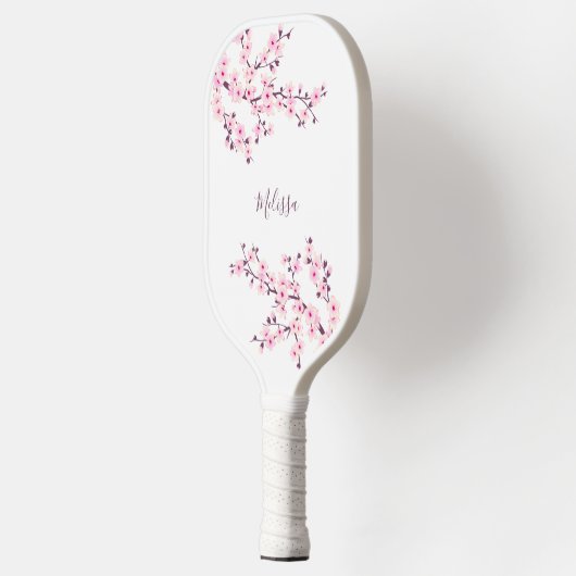 Raquette De Pickleball Monogramme blanc cerise en fleurs (Gauche)