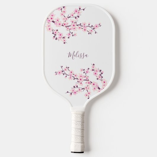 Raquette De Pickleball Monogramme blanc cerise en fleurs (Verso)