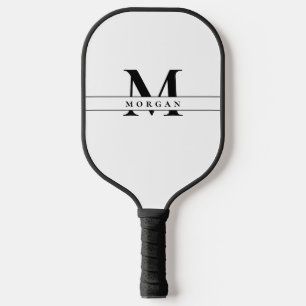 Raquette De Pickleball Monogramme Blanc Noir Nom Minimal personnalisé