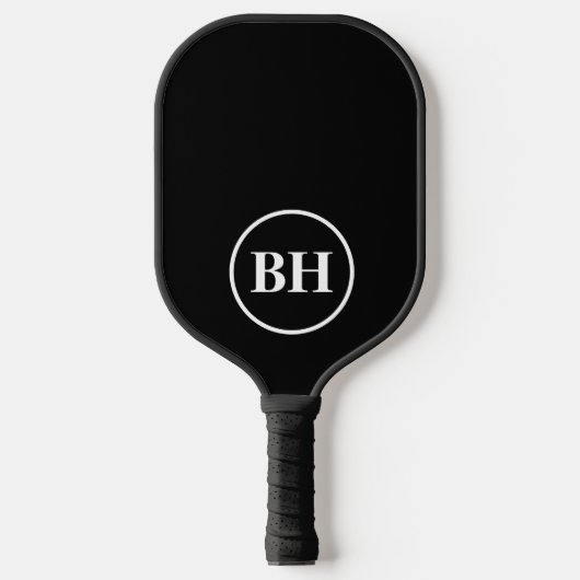 Raquette De Pickleball Monogramme blanc noir simple et élégant personnali (Recto)
