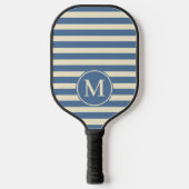 Raquette De Pickleball Monogramme bleu Capri rayé Polo du milieu du siècl (Recto)