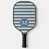 Raquette De Pickleball Monogramme bleu Capri rayé Polo du milieu du siècl (Verso)