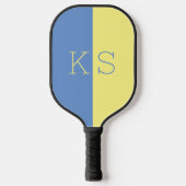 Raquette De Pickleball Monogramme bleu foncé jaune moderne (Recto)