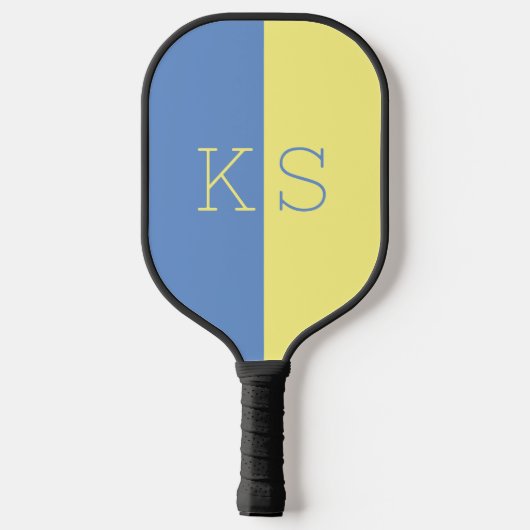 Raquette De Pickleball Monogramme bleu foncé jaune moderne (Verso)