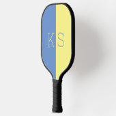 Raquette De Pickleball Monogramme bleu foncé jaune moderne (Gauche)