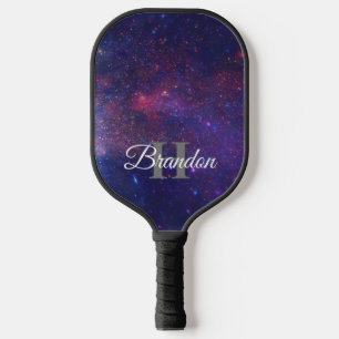 Raquette De Pickleball Monogramme bleu marine cool Galaxie personnalisée 