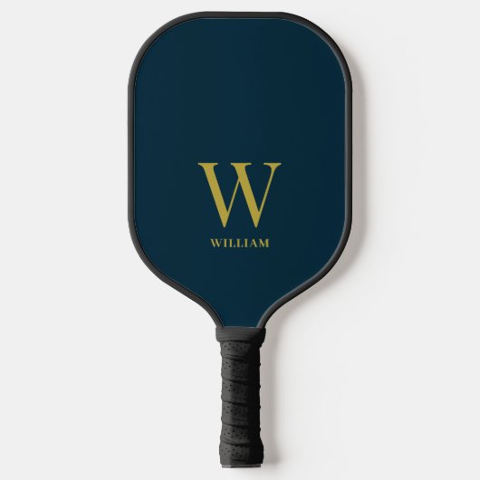 Raquette De Pickleball Monogramme bleu marine moderne et or (Recto)