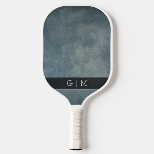 Raquette De Pickleball monogramme bleu moderne texturé simple (Verso)