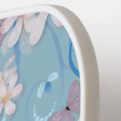 Raquette De Pickleball Monogramme Bleu papillon floral (Détail gauche)