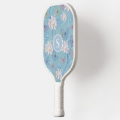 Raquette De Pickleball Monogramme Bleu papillon floral (Gauche)