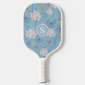 Raquette De Pickleball Monogramme Bleu papillon floral (Recto)