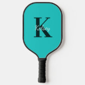 Raquette De Pickleball Monogramme bleu simple initial + nom (Verso)