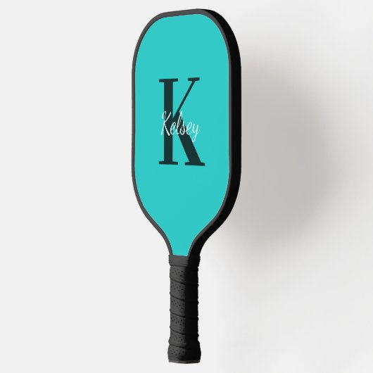 Raquette De Pickleball Monogramme bleu simple initial + nom (Gauche)