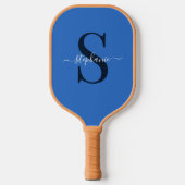 Raquette De Pickleball Monogramme bleu simple initial + nom (Recto)