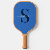 Raquette De Pickleball Monogramme bleu simple initial + nom (Verso)