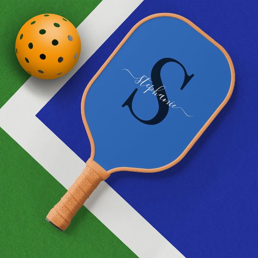 Raquette De Pickleball Monogramme bleu simple initial + nom