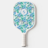 Raquette De Pickleball Monogramme Bleu Tropical Floral (Verso)