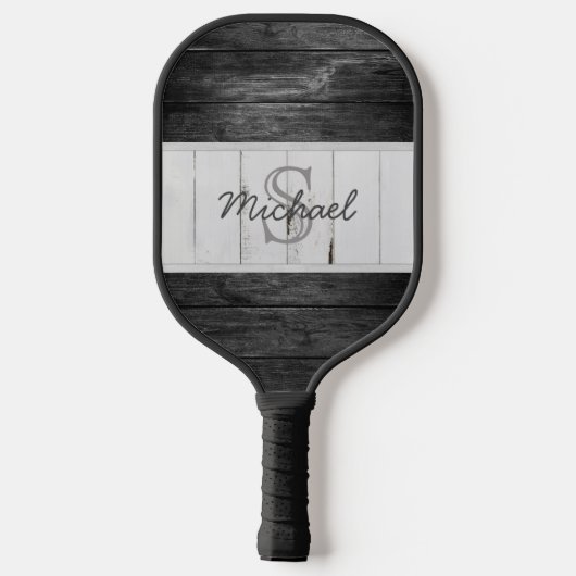 Raquette De Pickleball Monogramme Bois Rustique Noir Blanc (Verso)