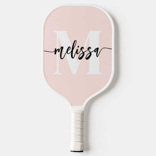Raquette De Pickleball Monogramme Brush Calligraphie Blush rose (Verso)