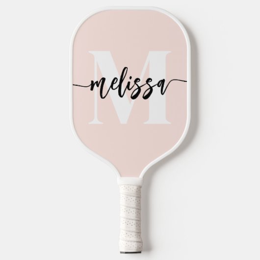 Raquette De Pickleball Monogramme Brush Calligraphie Blush rose (Recto)