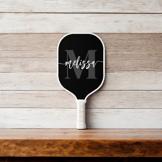 Raquette De Pickleball Monogramme Brush Calligraphie noir
