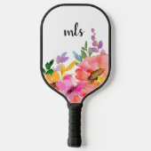 Raquette De Pickleball Monogramme Chic rose tendance Aquarelle Florale (Verso)