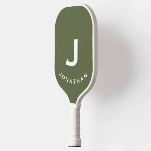 Raquette De Pickleball Monogramme classique minimal vert olive (Gauche)