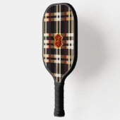 Raquette De Pickleball Monogramme Classique Style Plaid Noir Rouge & Beig (Gauche)