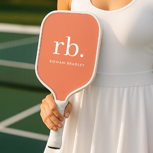Raquette De Pickleball Monogramme Corail Pêche Élégante Feminine Minimali